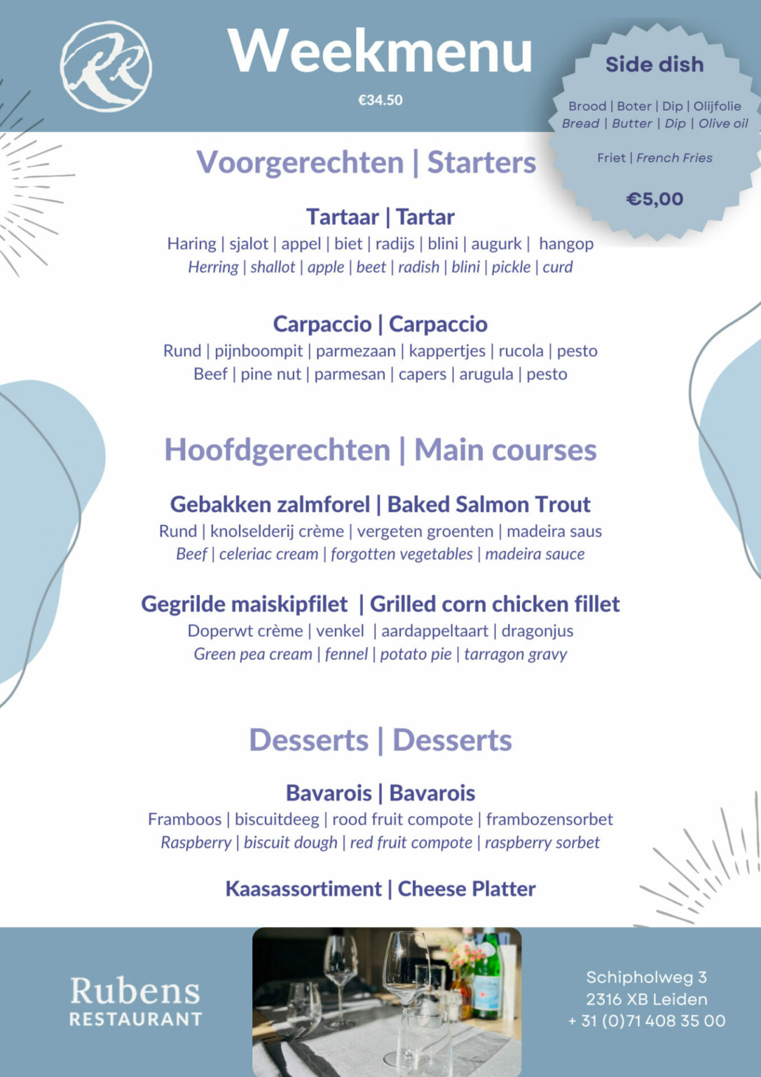 Weekmenu Restaurant Rubens